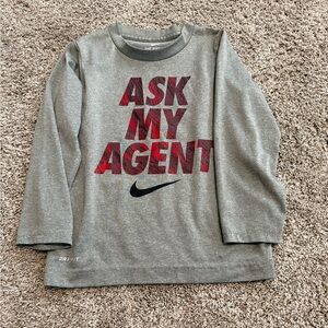 Nike Kids Gray Long Sleeve Tee with Red Graphic